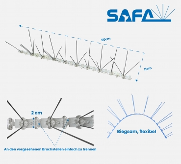 Pigeon spike SAFA PP 02-20, 2-row, 50 cm long, made of stainless steel & polycarbonate